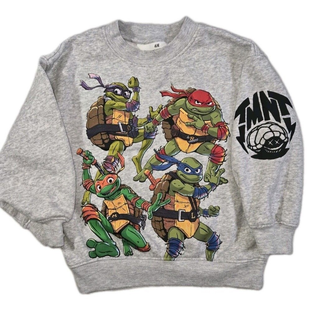 H&M Teenage Mutant Ninja Turtles Sweatshirt Pullover 3/4T Gray Boys